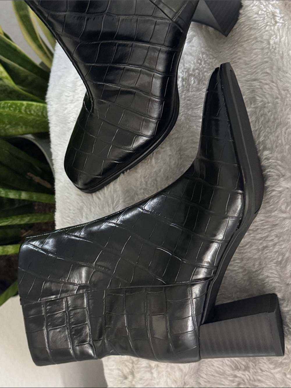 Nordstrom Rack Normandy Black Croc Embossed Block Heel Ankle Boot - Women's 5M